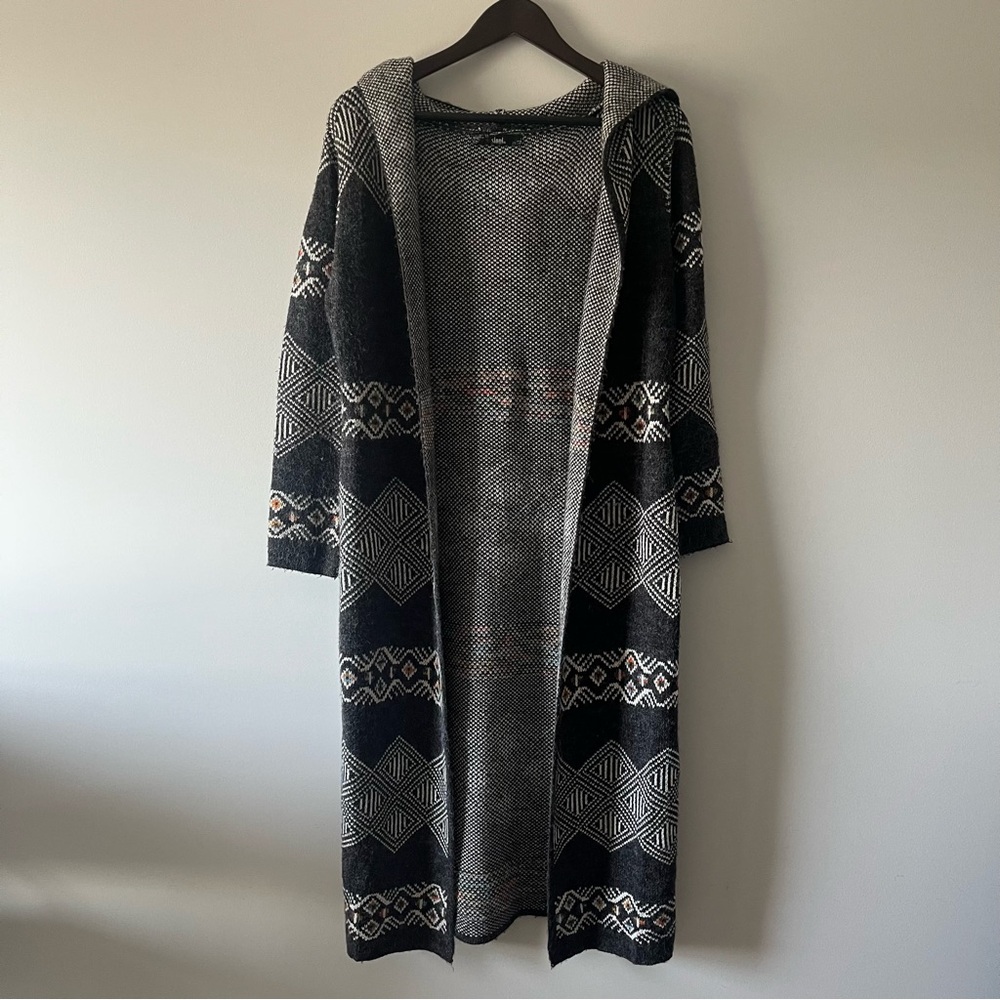 Sioni Duster Cardigan Sweater Womens Small Gray Long Open Front Hood Southwest